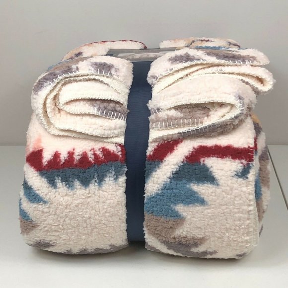 Pendleton Sherpa Fleece Blanket King White S Multi New 112 X 92 Inches New - Picture 9 of 11